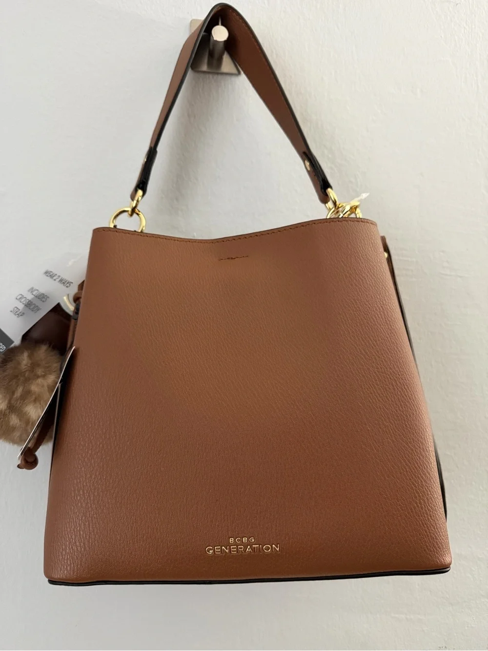 BCBGeneration Triple Entry Turnlock Bucket Bag brown